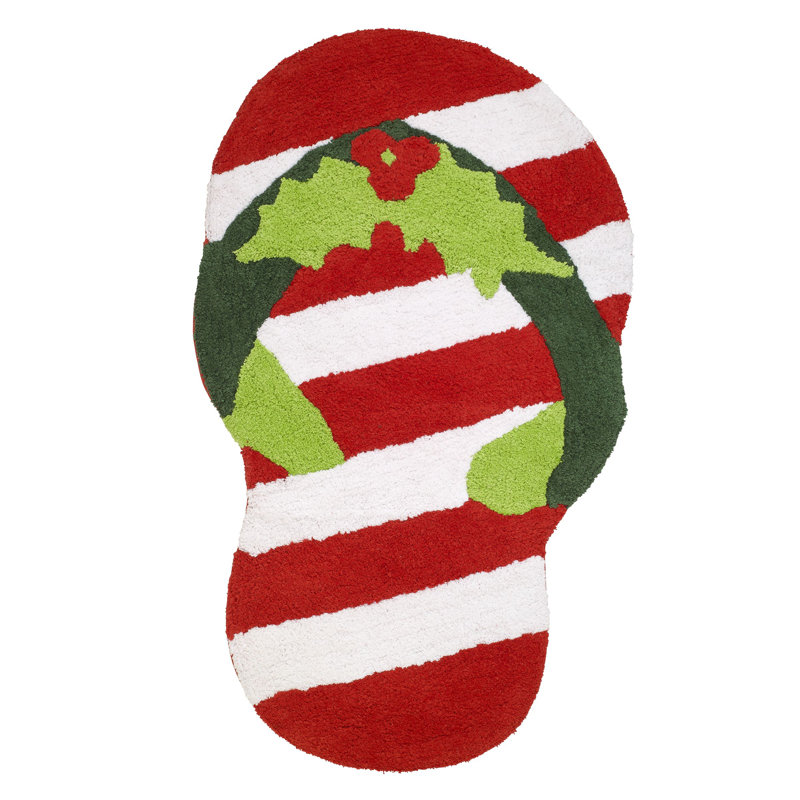 Holiday Flip Flop Red and White Cotton Bath Rug