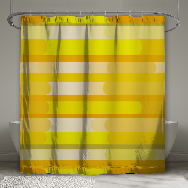 Rideau de douche à rayures jaunes - Motif de décor de salle de bain moderne, L 70 po x H 93 po