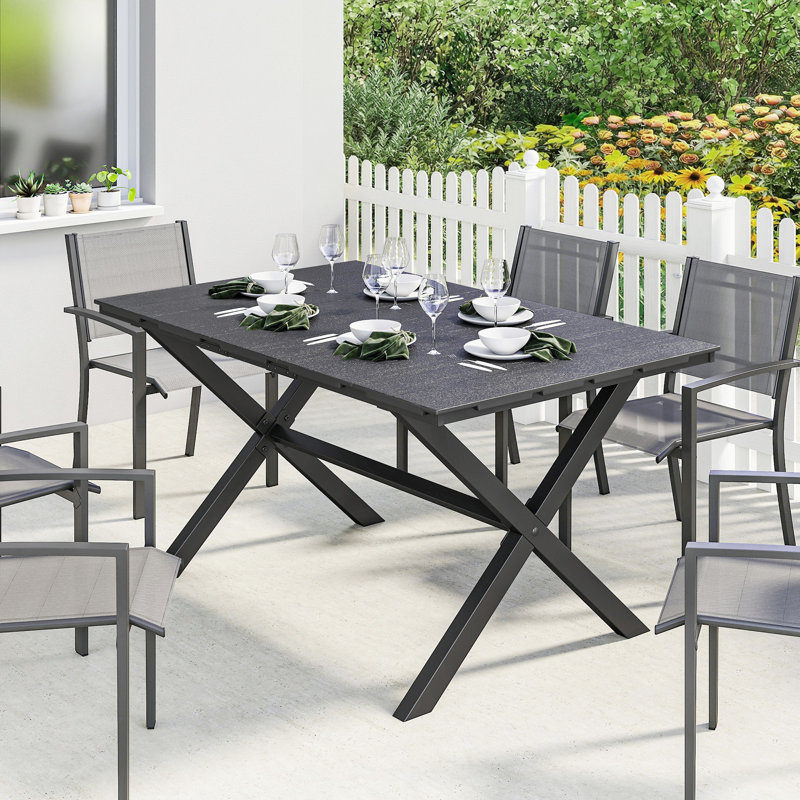 Outsunny Garden Dining Table for 6 Person All Weather 150 x 90 cm Black