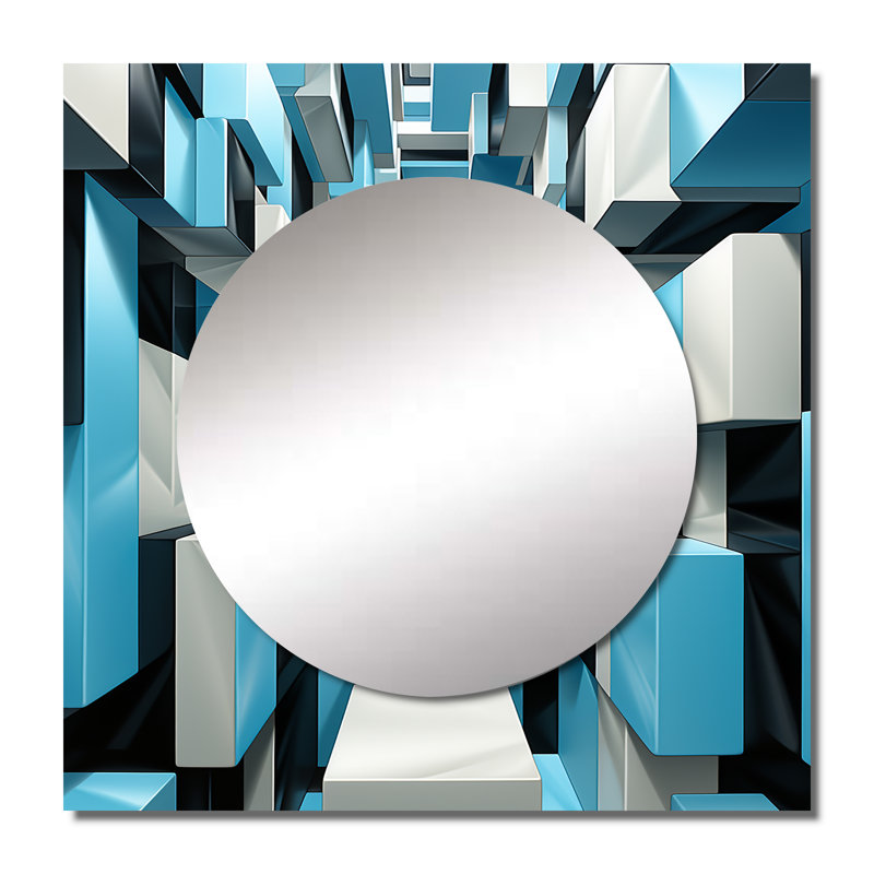 Op Op Blue Focus VI - Grand miroir carré abstrait pour décoration murale, 23 po x 23 po