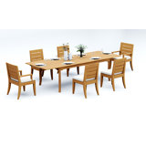8 Seats 9 Pcs Grade-A Teak Wood Dining Set: 118" Double Extension Rectangle Table And 8 Atnas  Chairs (2 Arm & 6 Armless Chairs) #11AT2402