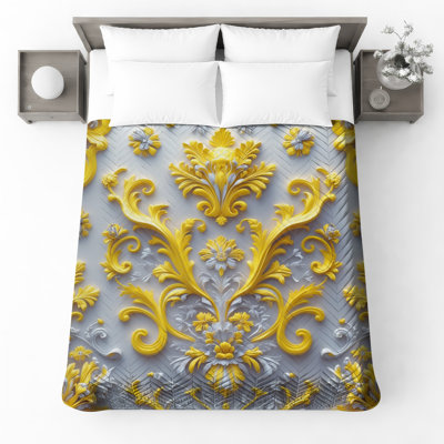 Couvre-lit matelassé à motif floral jaune