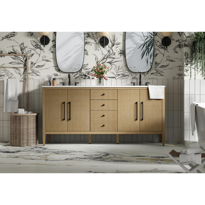 72 inch Double Bathroom Vanity, Linen Oak