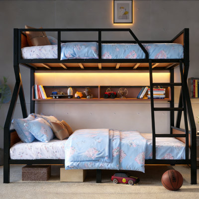 Black & Walnut Full Over Queen Angled Ladder Wide-frame Bunk Bed