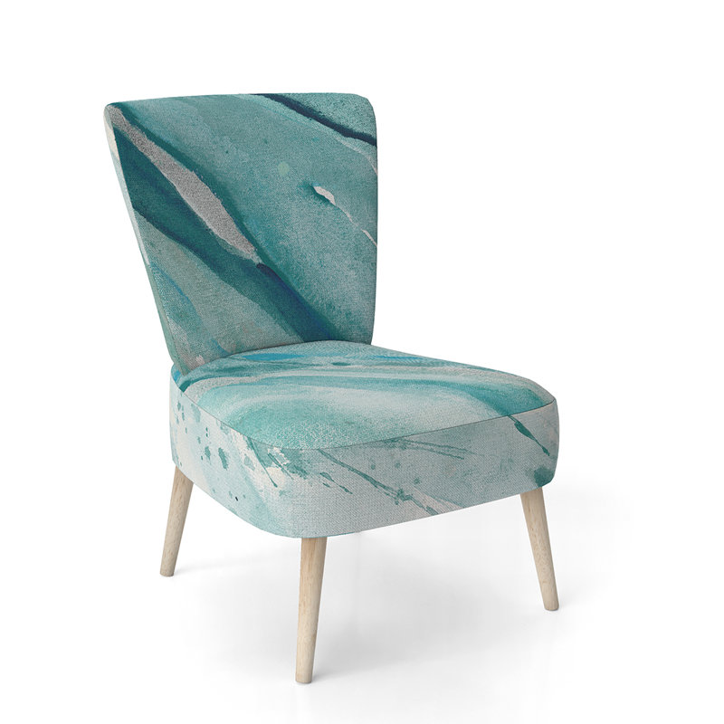 Upholstered Floral Side Chair - Modern floral Accent Chair, Abstract Blue/Green Polyester Blend
