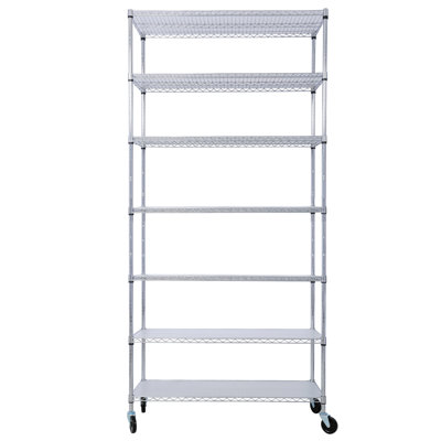 7 Tier Metal Shelf Wire Shelving Unit, 2450Lbs Heavy Duty Adjustable Storage Rack With Wheels & Shelf Liners For Closet Kitchen Garage Basement Commercial Shelving  81.5" H X 48" L X 18" D Chrome