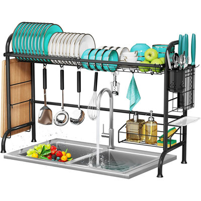 Stainless Steel Over The Sink Dish Drying Rack with Utensil Holder