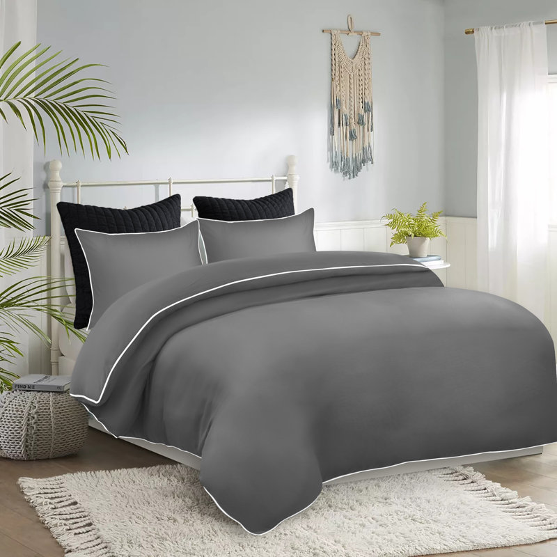 Piping Duvet Cover Set, Kingsize, Grey
