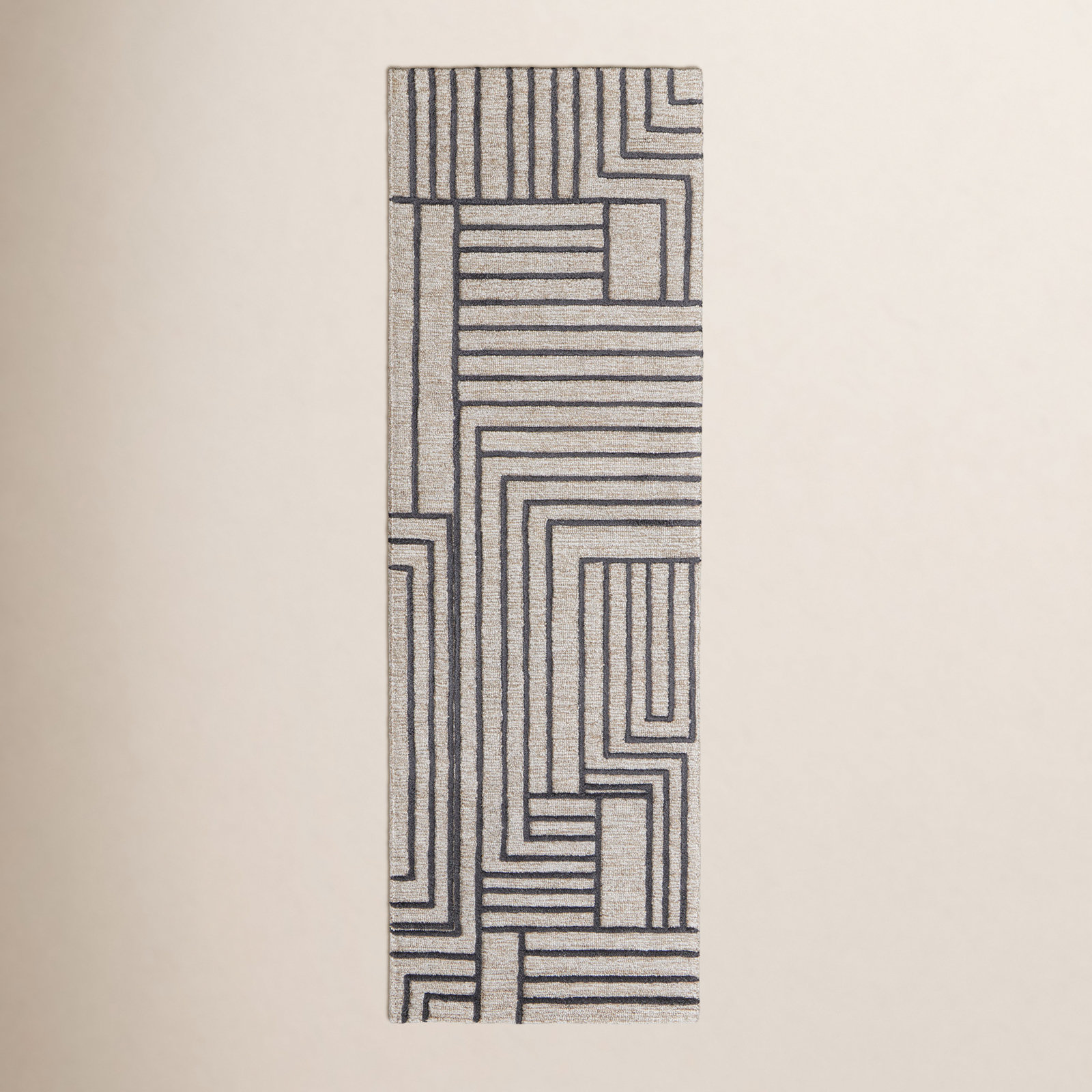 Gansett Tan Brown Hand-Woven Geometric Rug, Runner 2'6" x 8'