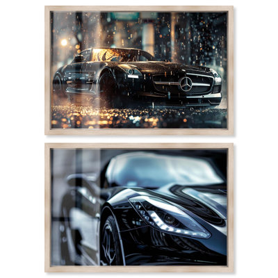 «Golden Glam Car Night Duo Shadowbox Print Glam» par Art Remedy, cadre blond, 30 x 20