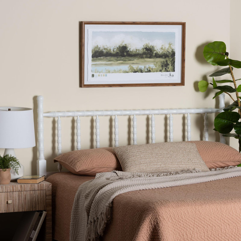 Baxton Studio Edaline Bamboo Motif Headboard - Crafted Wood Panel with Decorative Turned Spindle Design for Boho Costal Bedroom, King, White