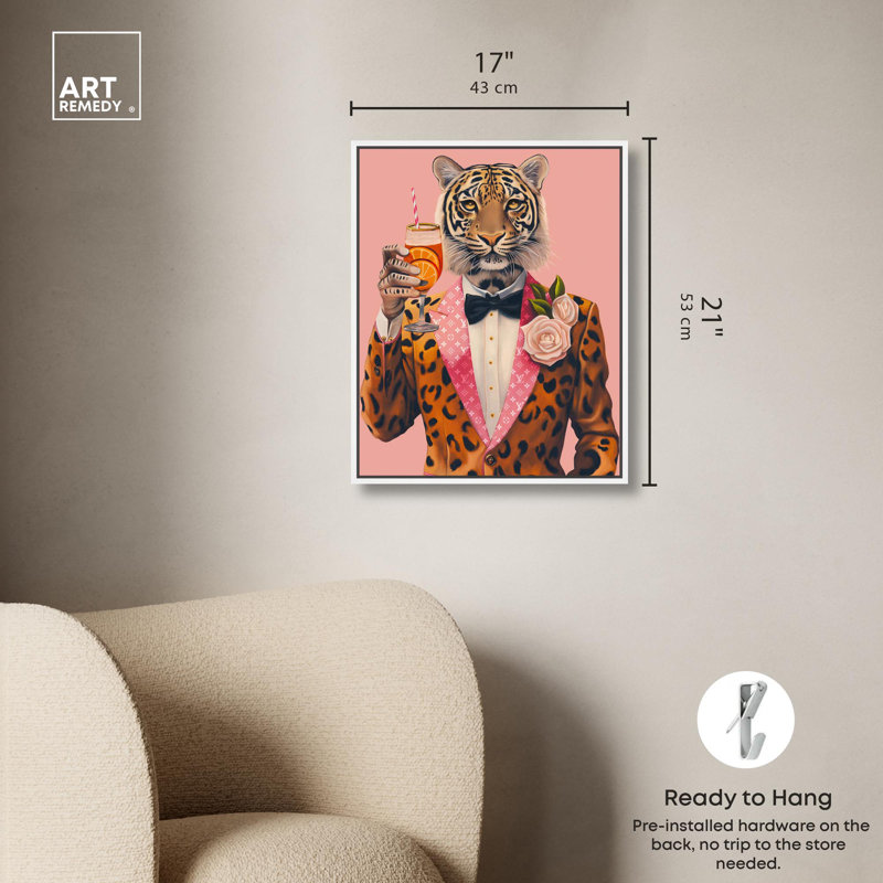 «Tiger Bellini», art mural Glam, H 21 po x l 17 po, Cadre flottant blanc