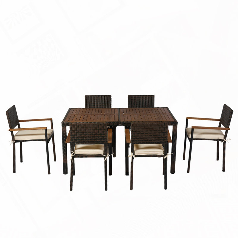 Ensemble de salle à manger d'extérieur en osier 7 pièces