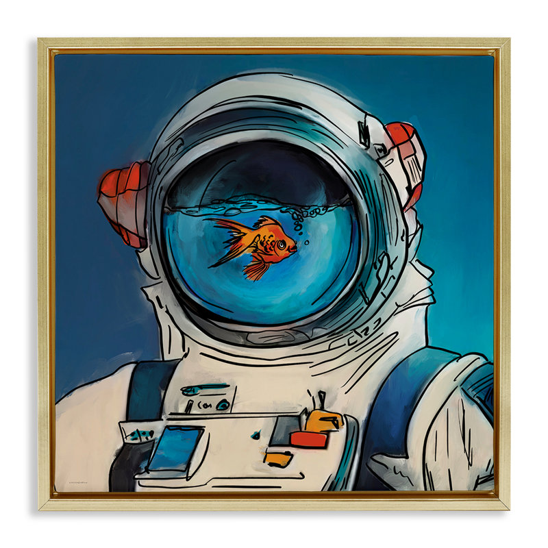 Cadre flottant Goldfish, conçu par Kamdon Kreations, H 18 po x l 18 po, Cadre flottant métallique doré