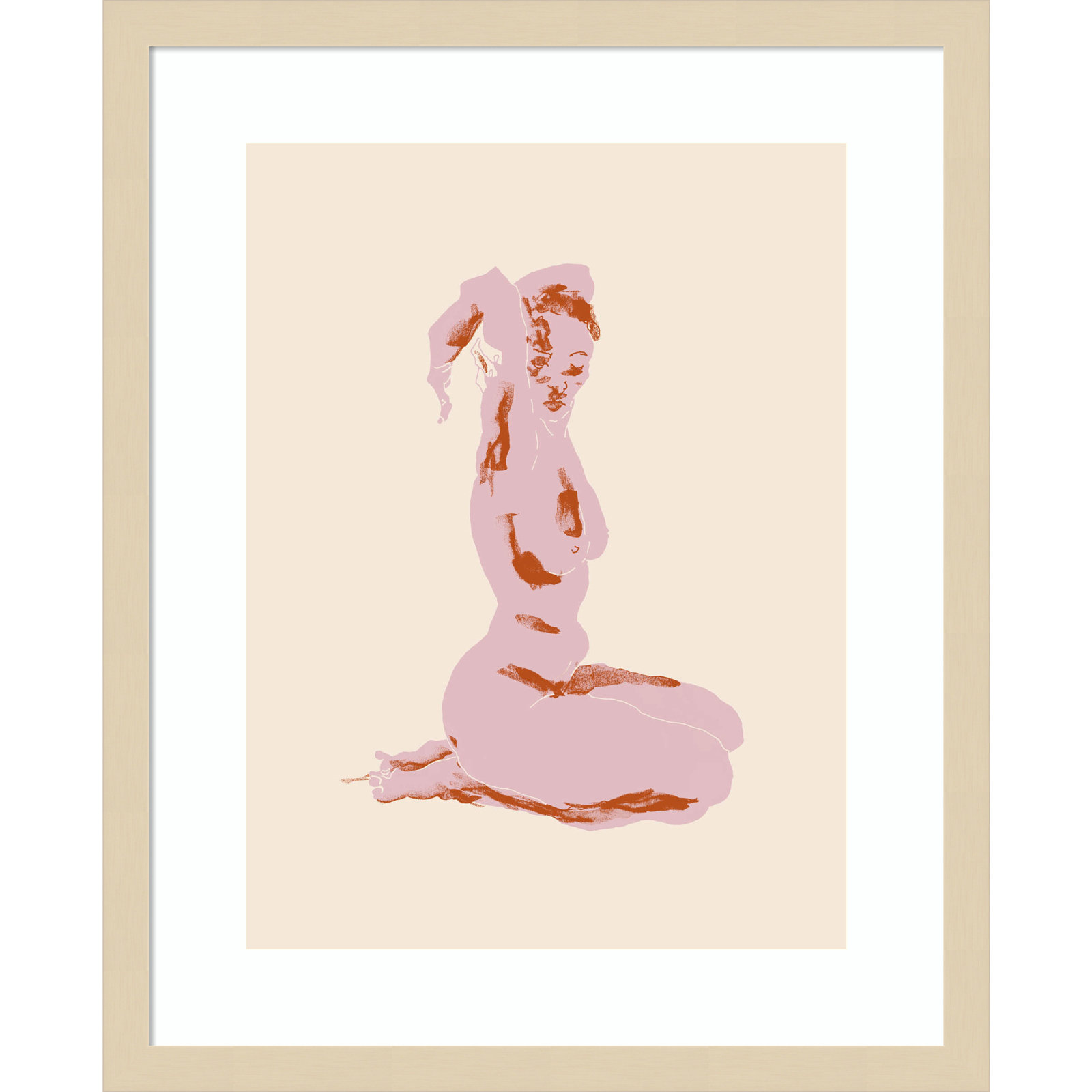 Nude With Arms Folded Over Her Head by Nantucket Wood Framed Wall Art Print, Brown, 21" H x 17" W