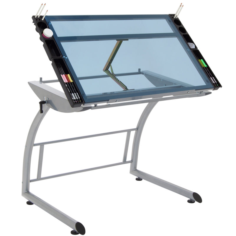 Cournoyer Glass Top Drafting Table, Blue