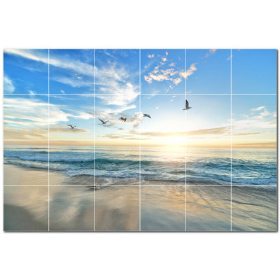 Beach Photo 4.25'' x 4.25'' Satin Ceramic Decorative Mural