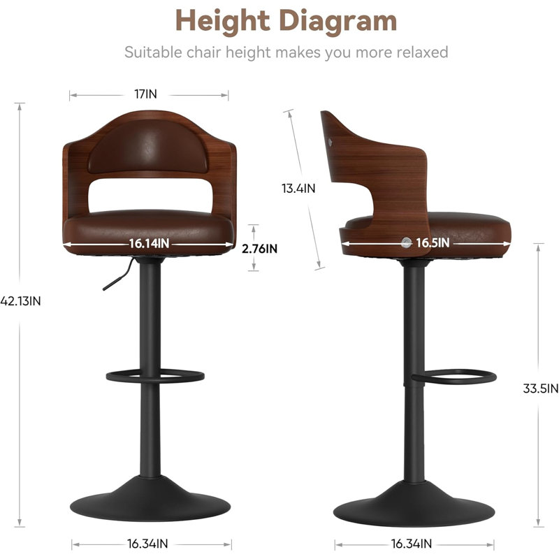Tabouret de bar stable bicolore à hauteur réglable et à hauteur variable pour utilisation commerciale et hôtelière, Brown