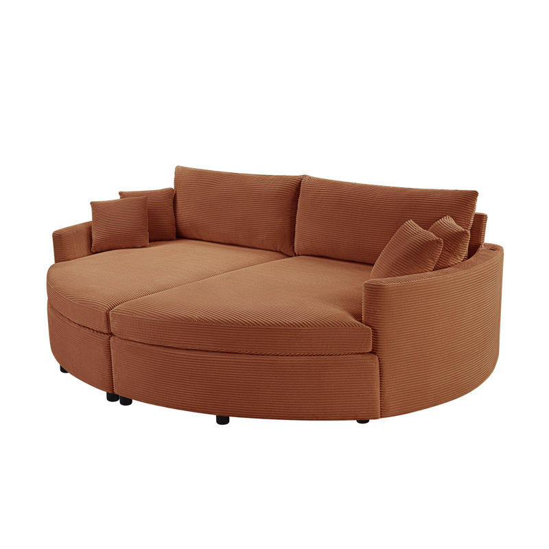 Canapé rembourré en velours côtelé de 102 po de largeur avec 4 coussins, Orange