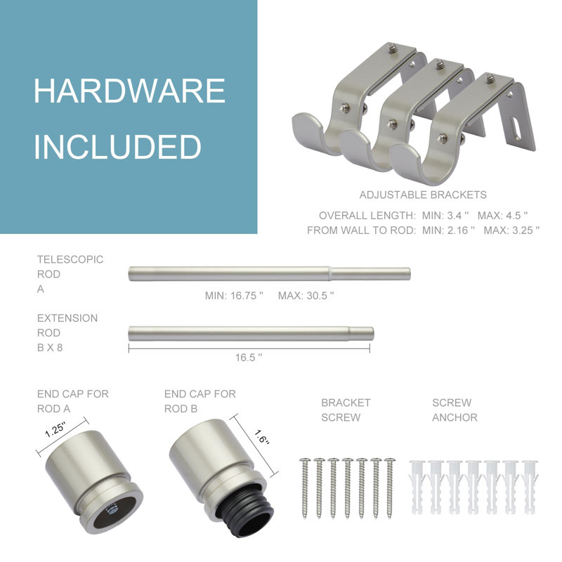 Curtain Rods For Windows  (Nickel), Brushed Nickel