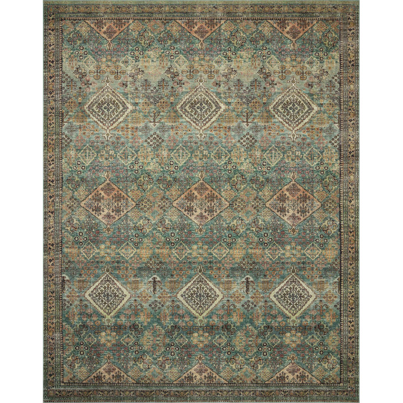 Tapis turquoise / multicolore Magnolia Home par Joanna Gaines X Loloi Sinclair, Rectangle 7 pi 6 po x 9 pi 6 po