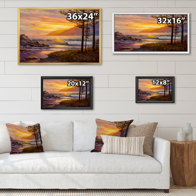 Morning Sunlight On The Sea Waves - Décoration murale nautique et côtière en toile, H 24 po x l 36 po, Cadre naturel flottant