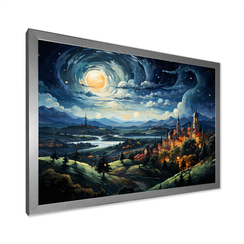 Masterpiece The Starry Day By Vincent I - Landscapes Canvas Wall Art, H 12 po x l 20 po, Cadre photo argenté