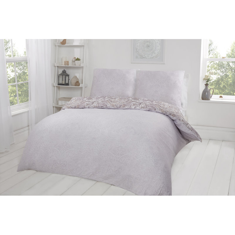 Echo Paisley Duvet Cover Set with Pillowcases, Single - 1 Pillowcase (80 x 80 cm), Warm Grey