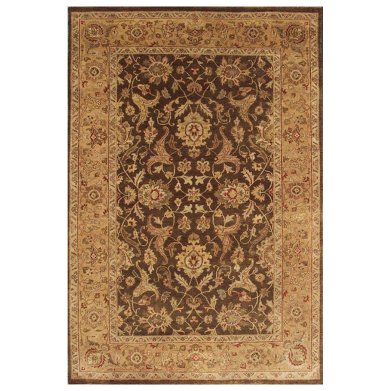 Tapis de zone en laine brun/doré 6 pi x 9 pi one-of-kind à la main noué la Janine