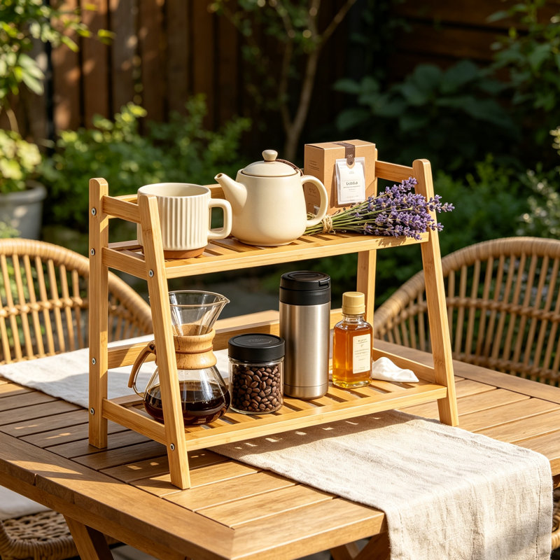 Bamboo 2-Tier Countertop Organizer for Matcha & Coffee Stations