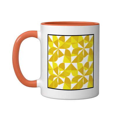 Geometric Yellow Floral Pattern Abstract Art Ceramic Mug, 11oz