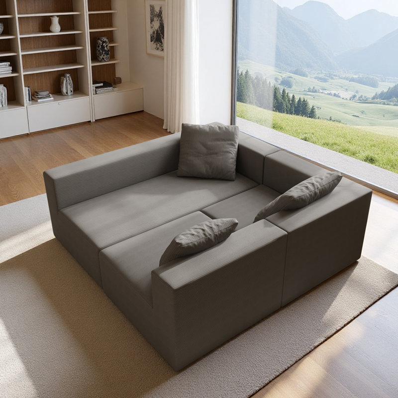 Canapé modulaire en forme de L, canapé en velours côtelé désossé 110 po, gris, Gris