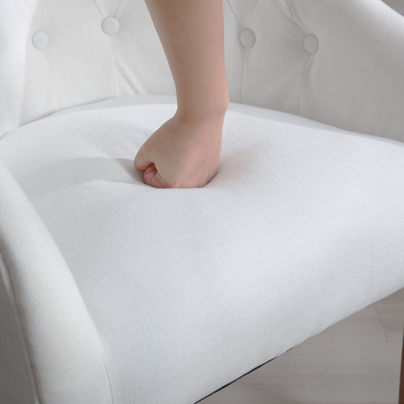 Tascherau Tufted Solid Back Arm Chair, Natural, White Linen