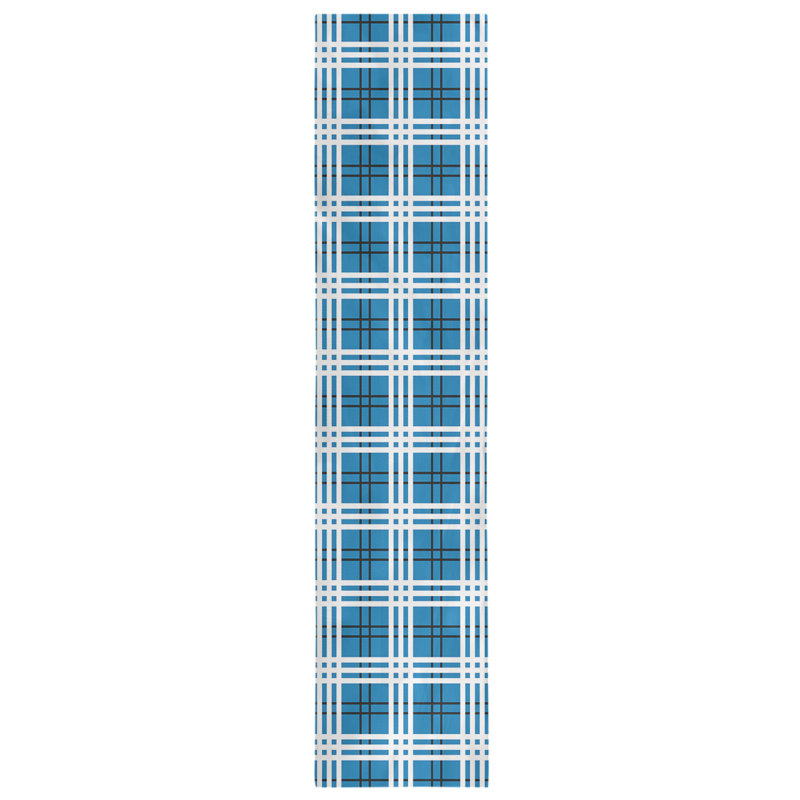 Paid Polyester Table Runner, 90" L x 16" W, Honolulu Blue/Black/White