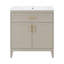 Meuble-lavabo minimaliste moderne 30 po avec lavabo en céramique, armoire en bois massif avec porte et 1 tiroir basculant et tablette réglable (beige)
