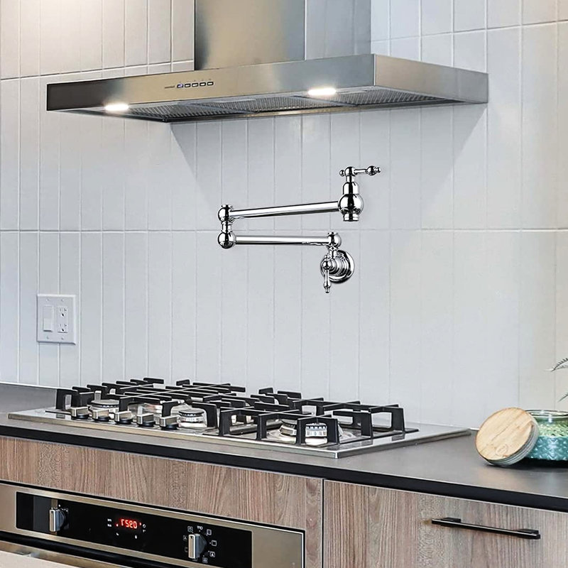 Wall Mount Pot Filler Faucet, Finish, Double Joint Swing Arms, Scratch And Rust , 100% Brass For Kitchen Faucet Mount, Resistance, Simple Cleaning Work