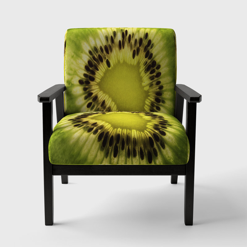 Green Kiwi Seeds And Inside Pattern - Upholstered Contemporary Accent Arm Chair