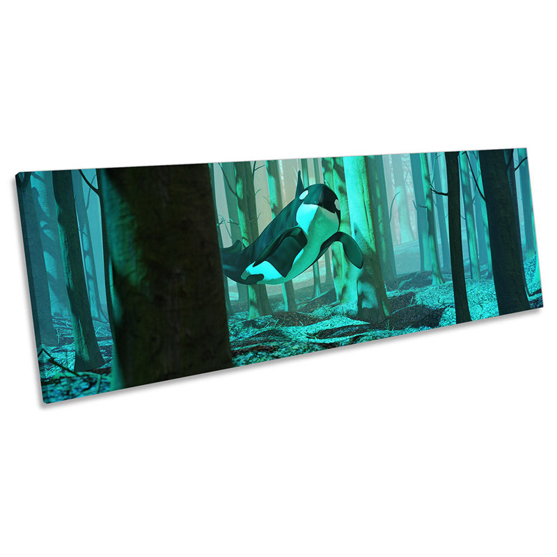Surreal Killer Whale Forest Panoramic - Wrapped Canvas Panoramic Print, 30.48cm H x 91.44cm W