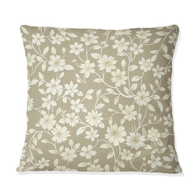 Beige Cream Floral Vines I - Transitional Throw Pillow