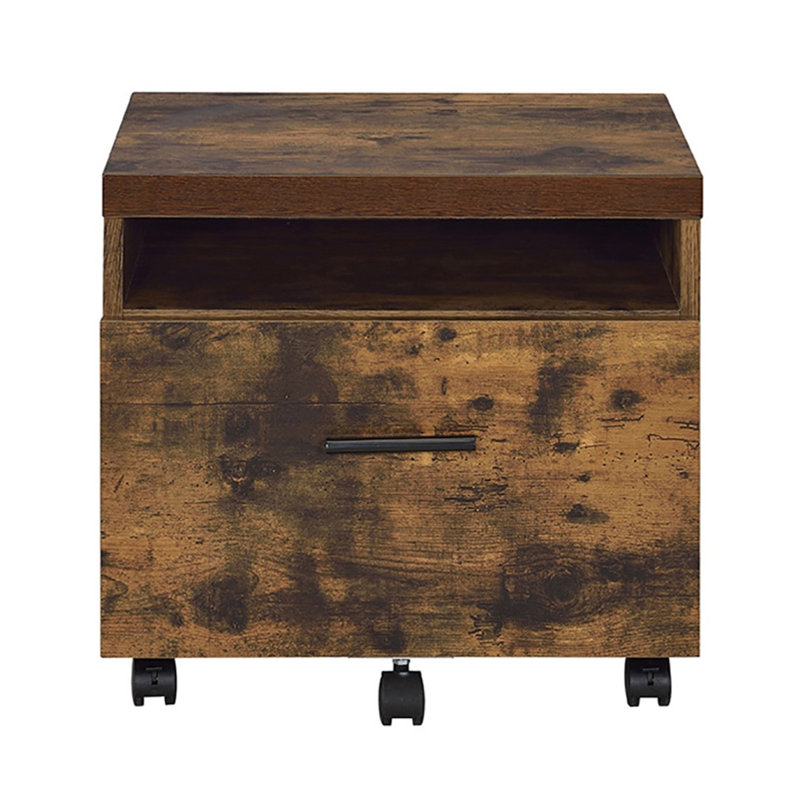 Classeur rustique à 1 tiroir avec tablette ouverte, chêne vieilli et finition noire, unité de rangement de bureau entièrement assemblée, l 19,5 po x P 16,5 po
