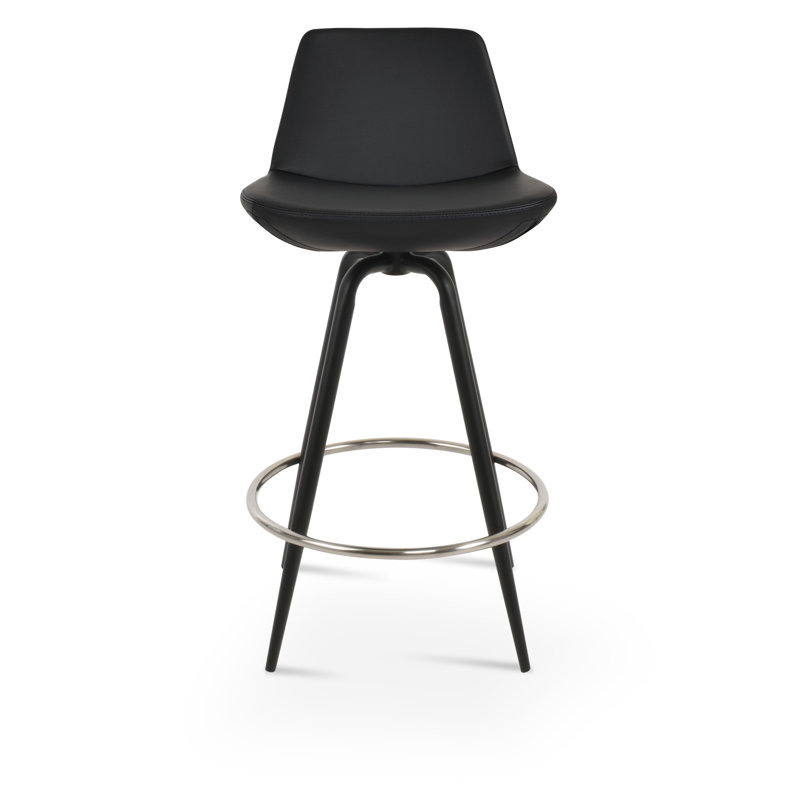 Tabouret pivotant Pera Max, Poli, Tabouret de comptoir (siège d’une hauteur de 24, Similicuir noir