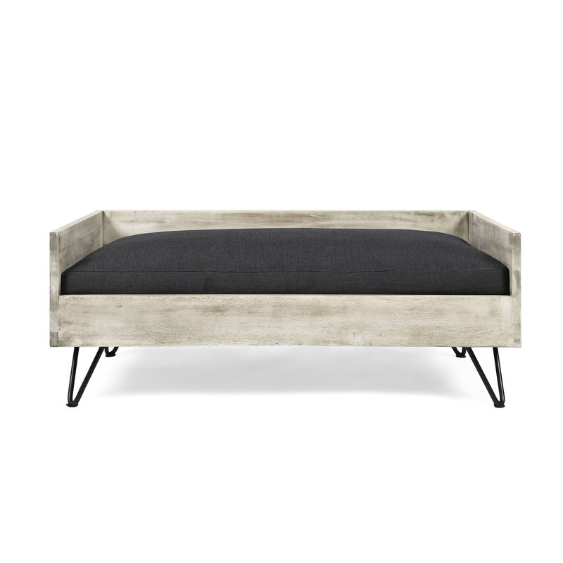 Lit pour chien noir et gris en bois d'inspiration moderne de style Mid-Century avec lit pour animaux de compagnie et matelas pour un repos relaxant
