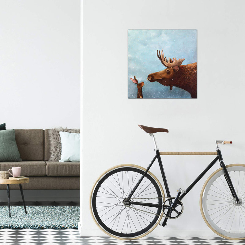 «Moose and Rabbit» par Lucia Stewart - impression sur toile, H 12 po x l 12 po x P 0,75 po, Toile tendue, Pas de tapis