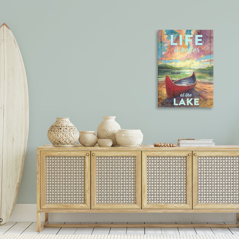 «Life At Lake with Canoe», art mural sur toile par Geoff Allen, H 36 po x l 24 po