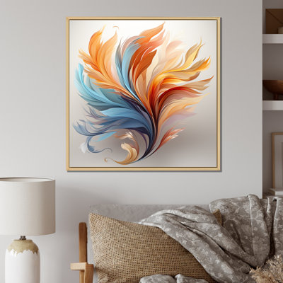 Fractale, plume bohémienne orange et turquoise - art mural plumes