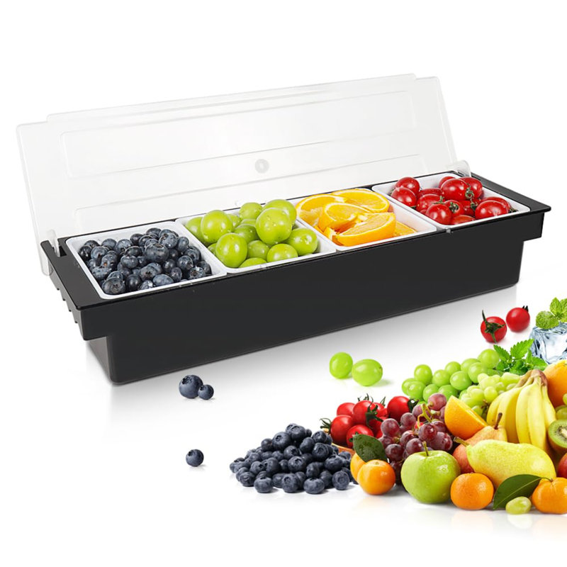Condiment Garnish Caddy For Bartenders,Bar Garnish Caddy Tray Bar Fruit Caddy With Lid Condiment Container Caddy For Outside Bar,Home Bar (4 Compartment)