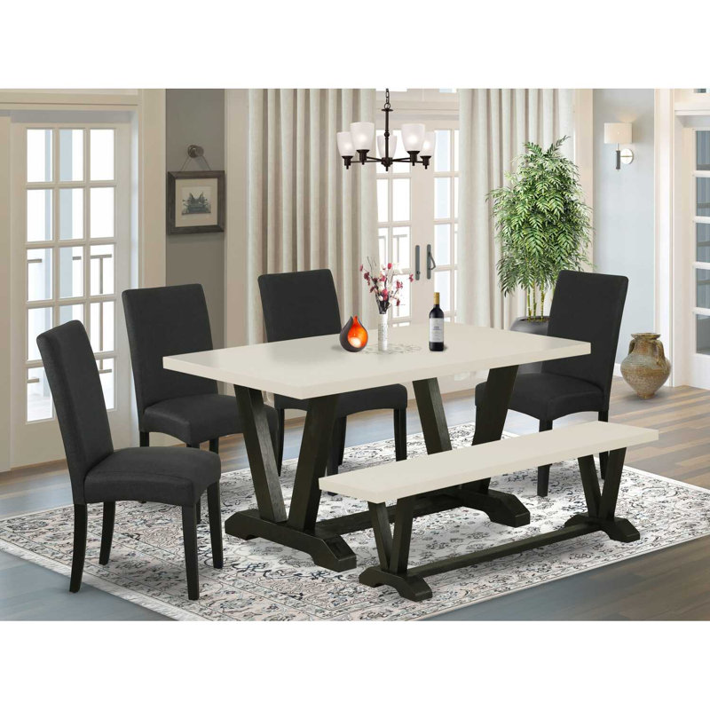  Table de salle à manger 6 pièces en bois de chêne massif avec plateau et 4 chaises avec dossier en treillis