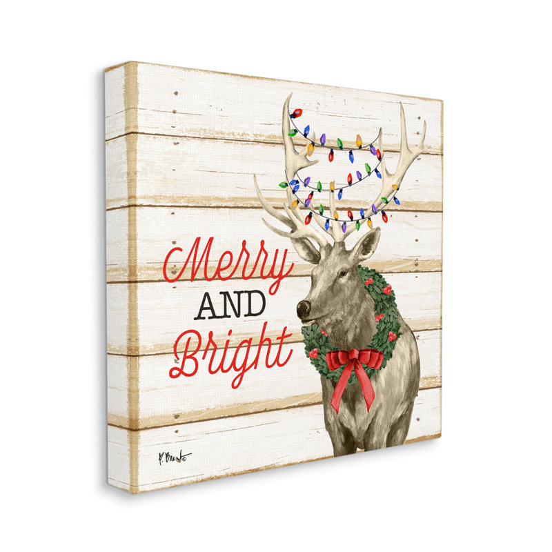 «Merry & Bright Deer» par Paul Brent - reproduction d'art sur toile tendue, H 17 po x l 17 po x P 1,5 po