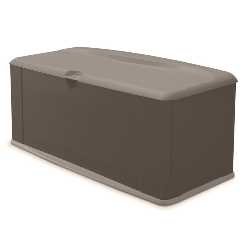 Extra-Large Gray and Brown Lockable Plastic Deck Box with Seat