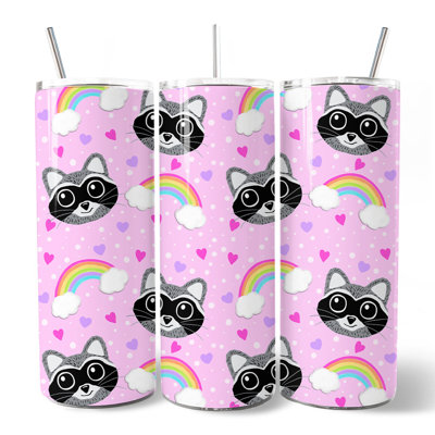 Gobelet personnalisé à motif arc-en-ciel rose avec couvercle et tasse en acier inoxydable, cadeau pour animal Woodland